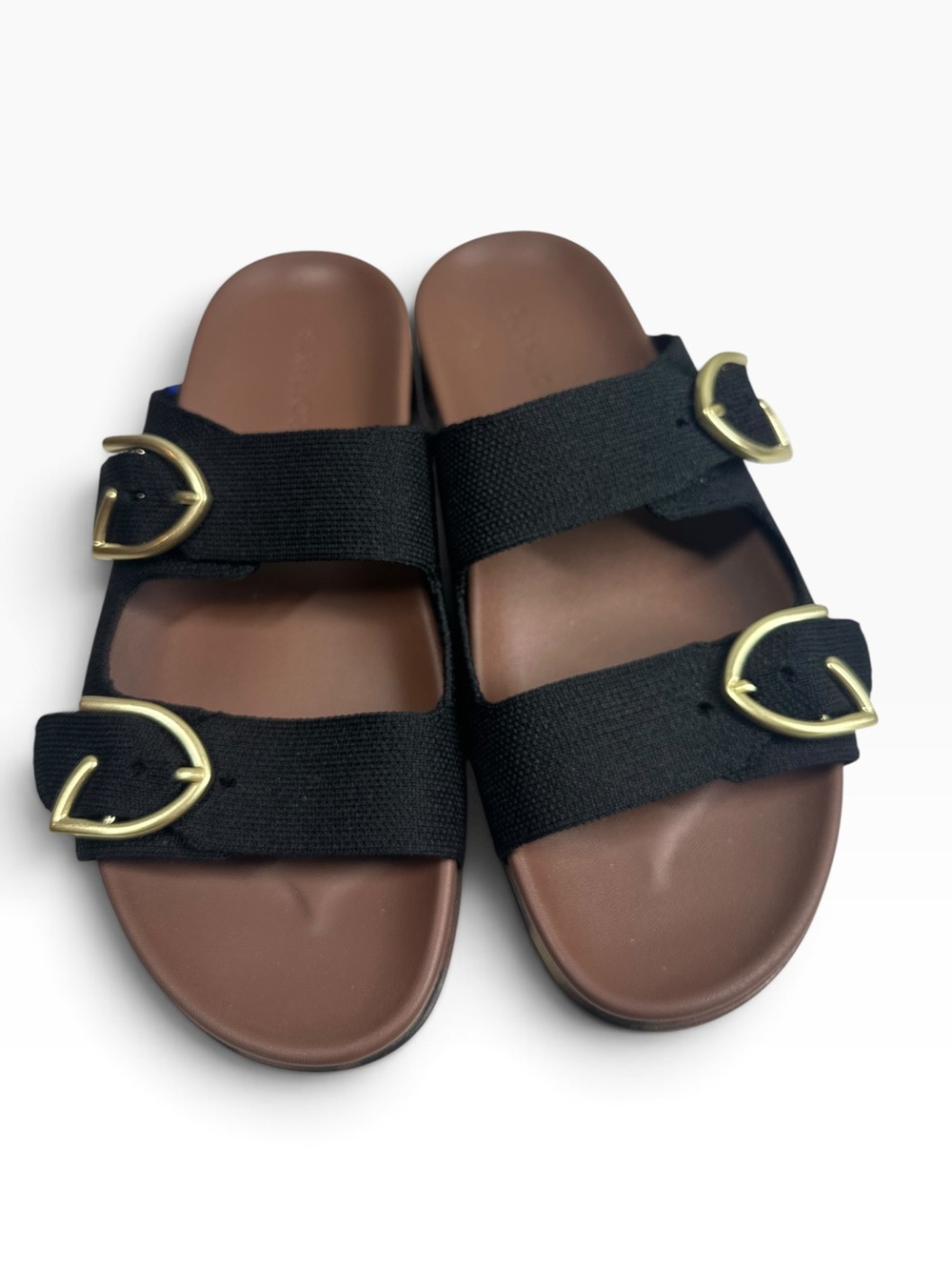 ROTHY’S Women's 8.5 The Buckle Slide Sandals in Black with Brushed Gold Hardware